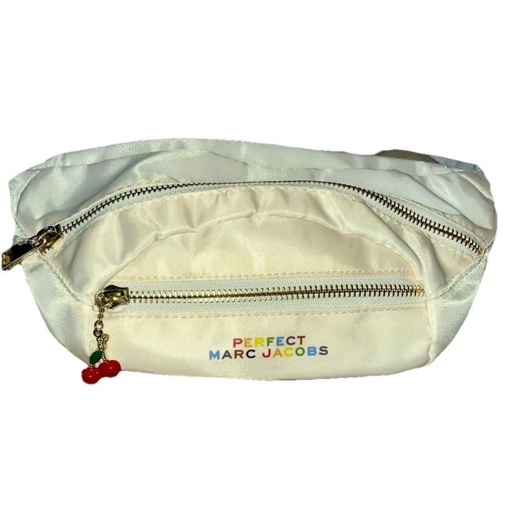 Cute!! Perfect Marc Jacobs Belt Bag Rainbow Text Gold Hardware CHERRIES CHARM 🍒